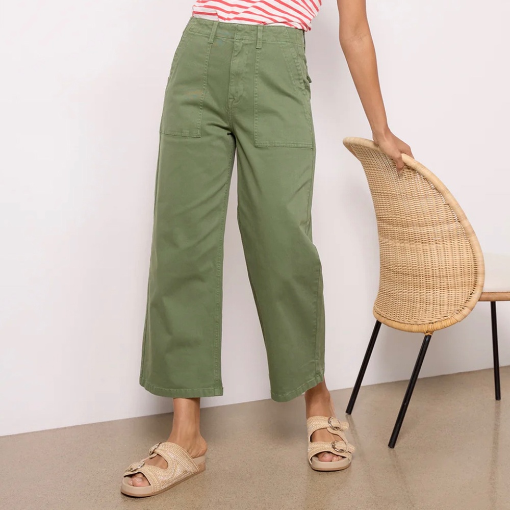 Pistola Sophia Wide Leg Crop Utility Pant Army Green Size 27